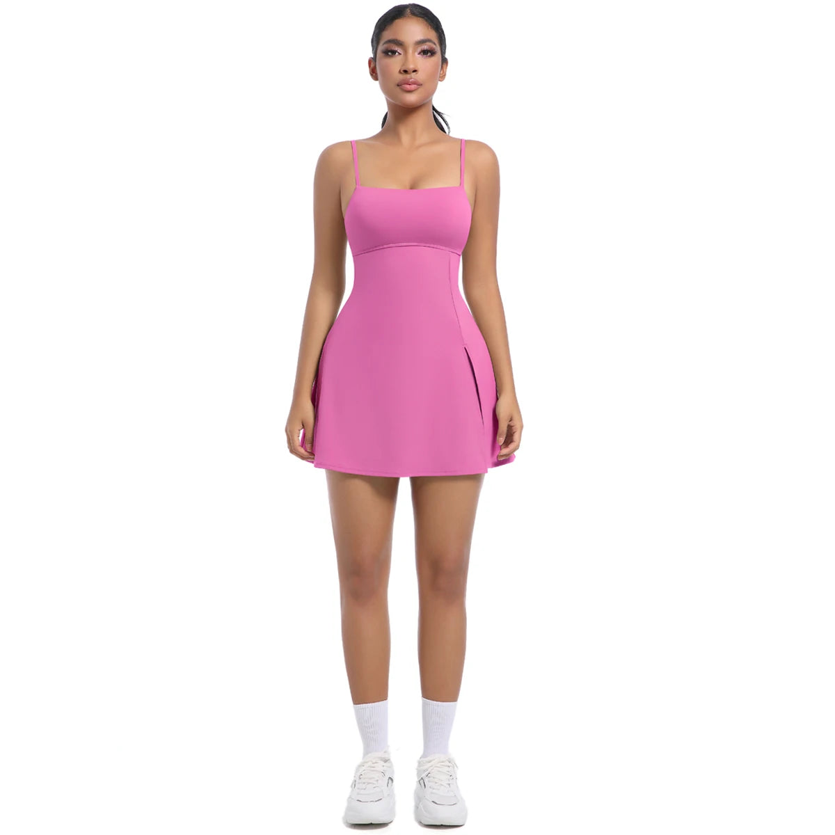 Plus Size Women's Dresses One Piece Tennis OEM Breathable Chest Pad Anti-Exposure Strappy Back Short Sleeveless Shirt