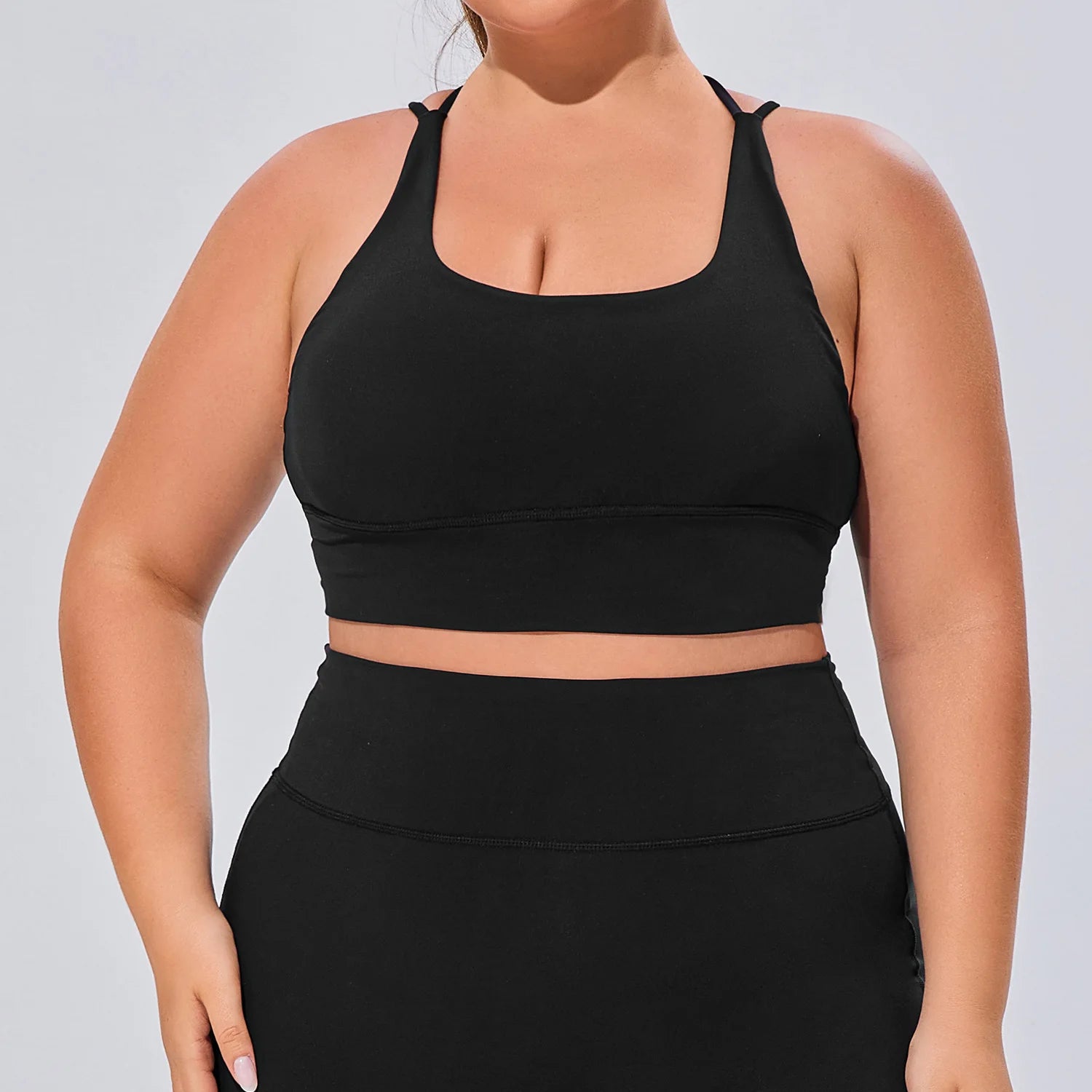 Wholesale Plus Size Soft Feel Yoga Set Criss Cross Back Sports Bra High Waist Leggings 2 Piece Activewear Set