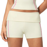 Custom Gym Shorts Contrast Stitch Elastic Folded Waist Running Tights Quick Dry Yoga Short Soft Women Workout Fitness Bottom
