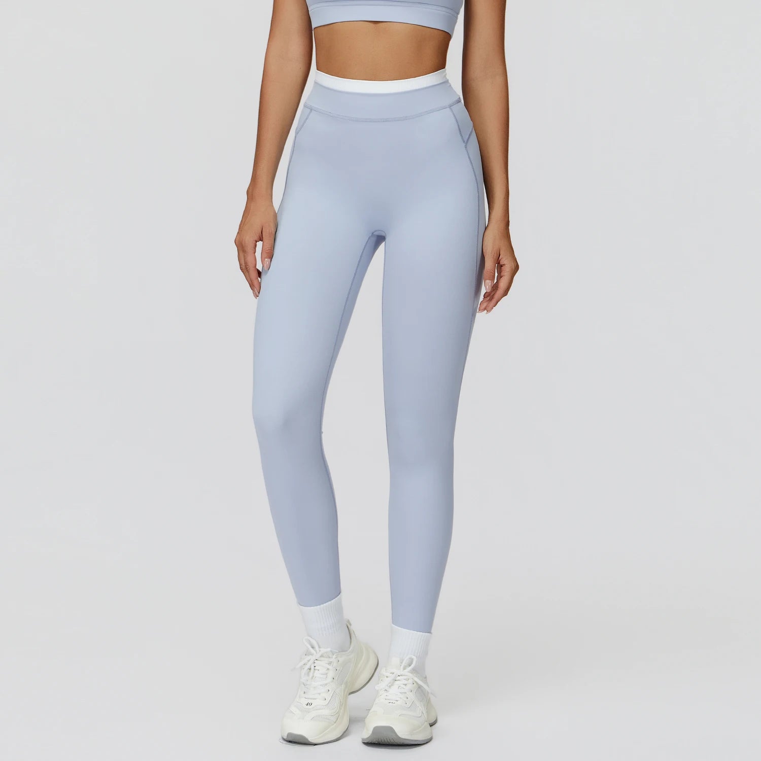 Women's Naked Feeling Yoga Pants, Ribbed High Waist Color Block Slim Fit Workout Leggings for Running & Fitness