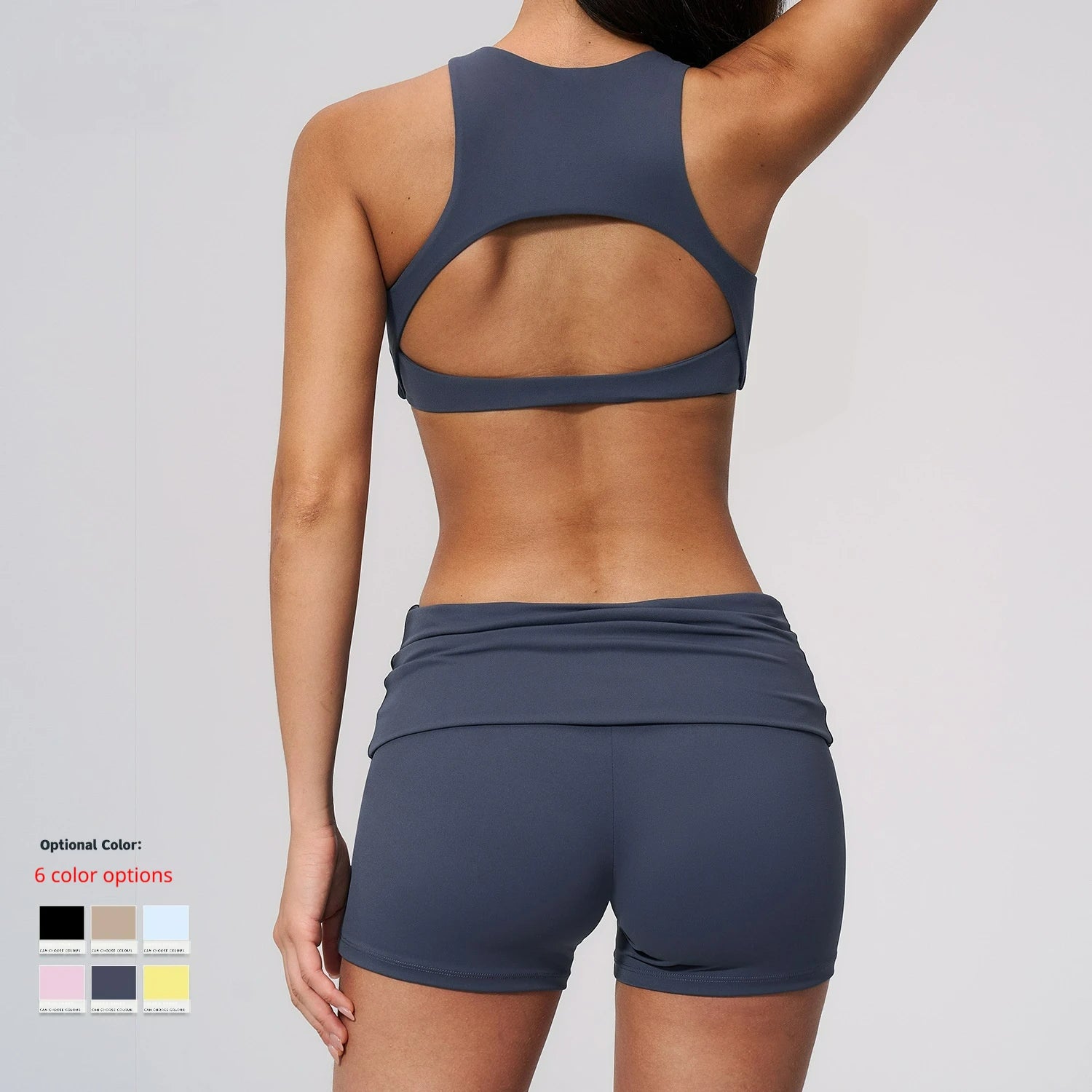 Activewear Sports Workout Women Yoga Set 2pcs Lightweight Solid Breathable Four-Way Stretch Gym Fitness Clothing Shorts Bra