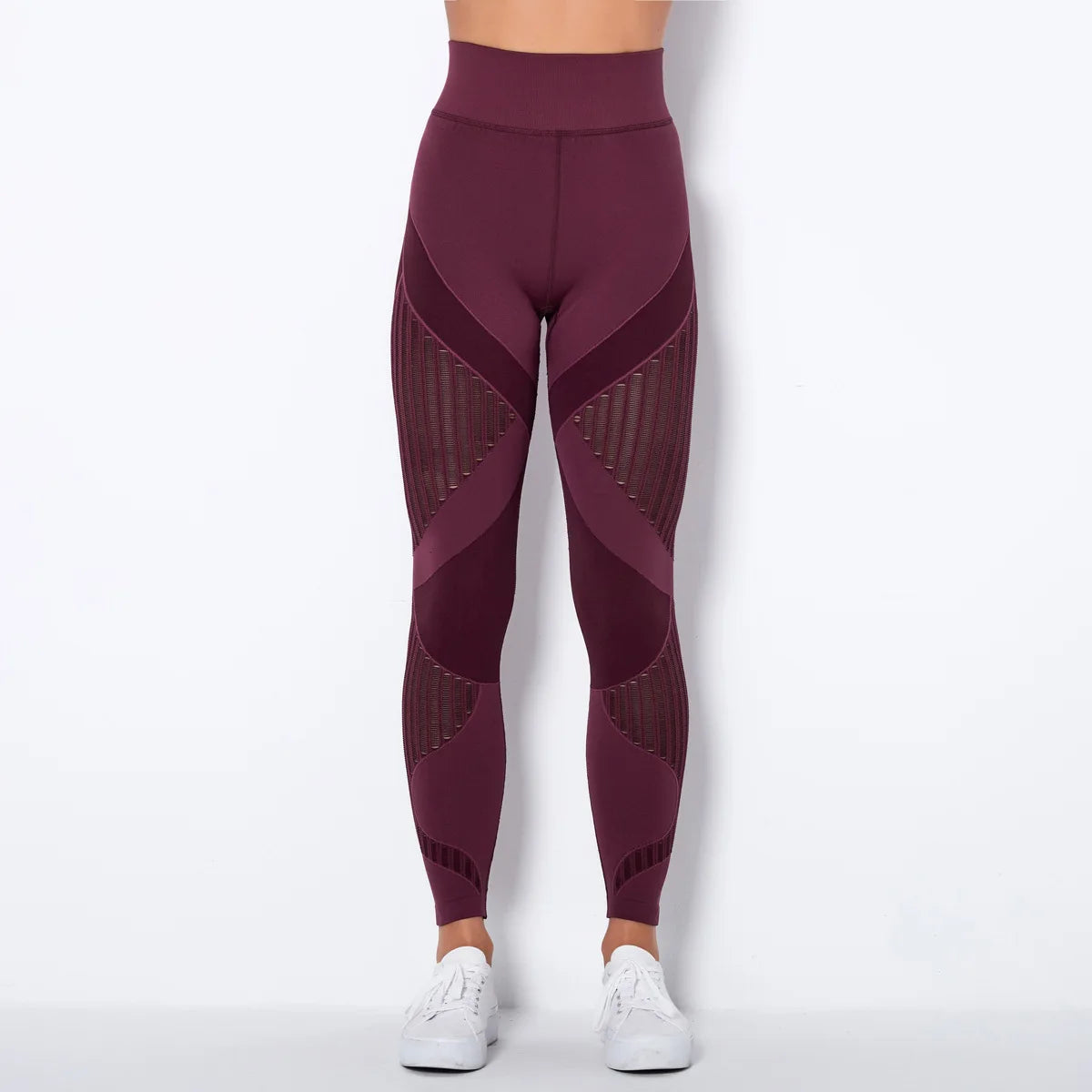 Wholesale High Waist Seamless Leggings Color Block Mesh Ribbed Panel Yoga Pants Women Booty Lift Gym Tights