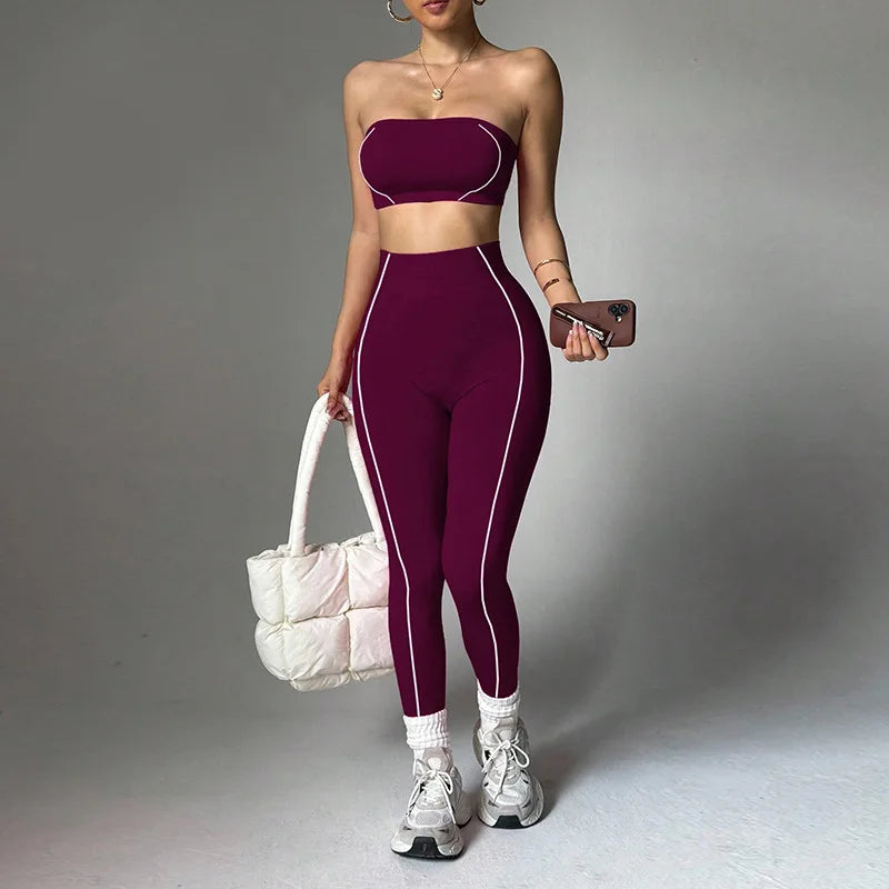 Wholesale Strapless Support Sports Bra Tummy Control Hip-Lifting Yoga Pants Set Women Running Fitness Activewear