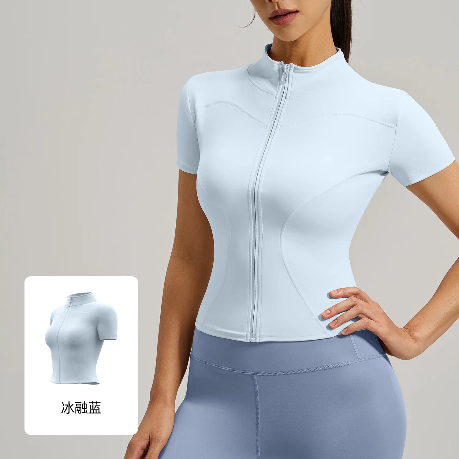 Women's Summer T-Zipper Fitness Tops New Nude Short-Sleeved for Cycling Outdoor Sports Training Lightweight Breathable Yoga Top