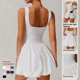 Women Sport Tennis Dress Puffy Bouquet Bubble Hem Workout Exercise Plus Size Women's Dresses with Built in Shorts Pockets