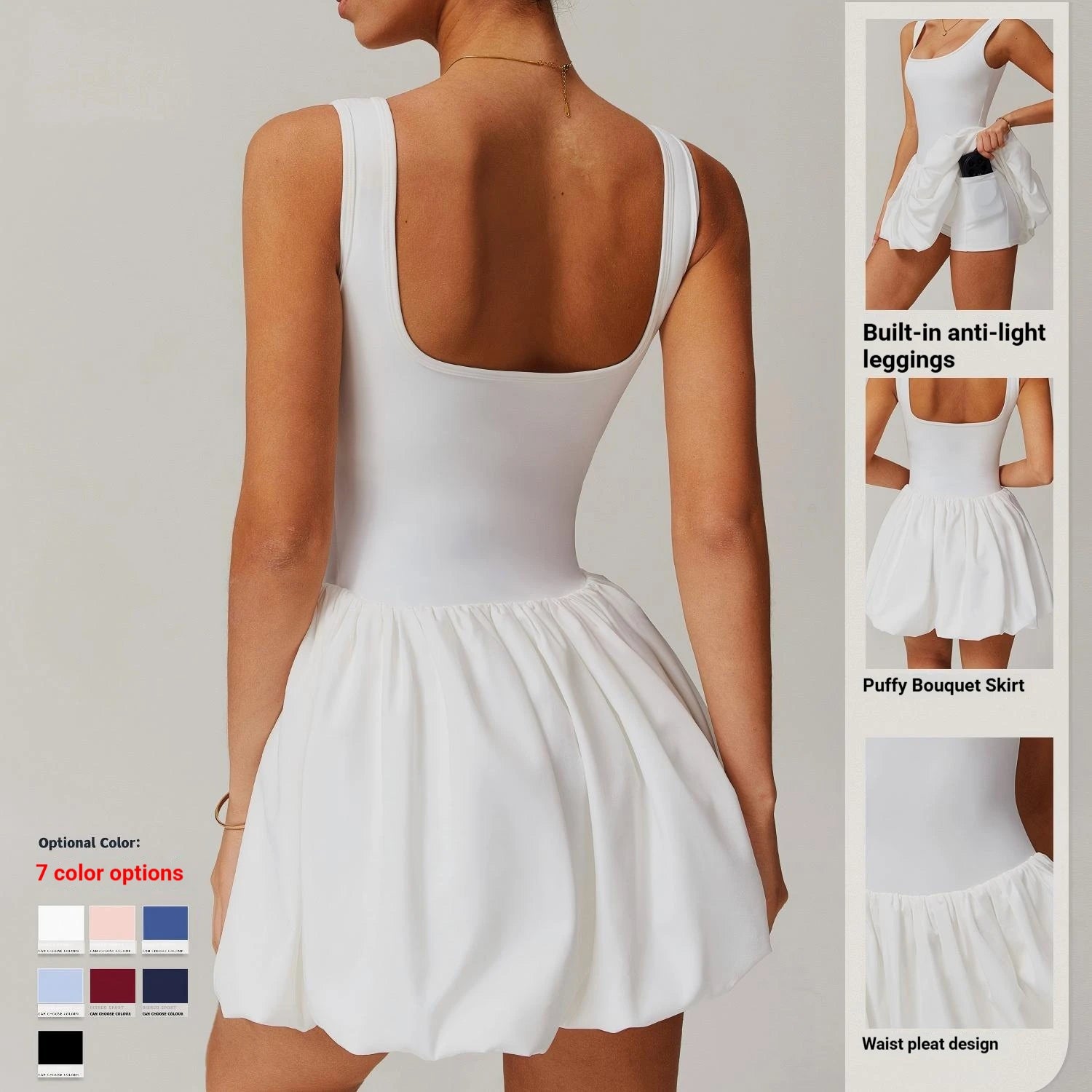 Women Sport Tennis Dress Puffy Bouquet Bubble Hem Workout Exercise Plus Size Women's Dresses with Built in Shorts Pockets