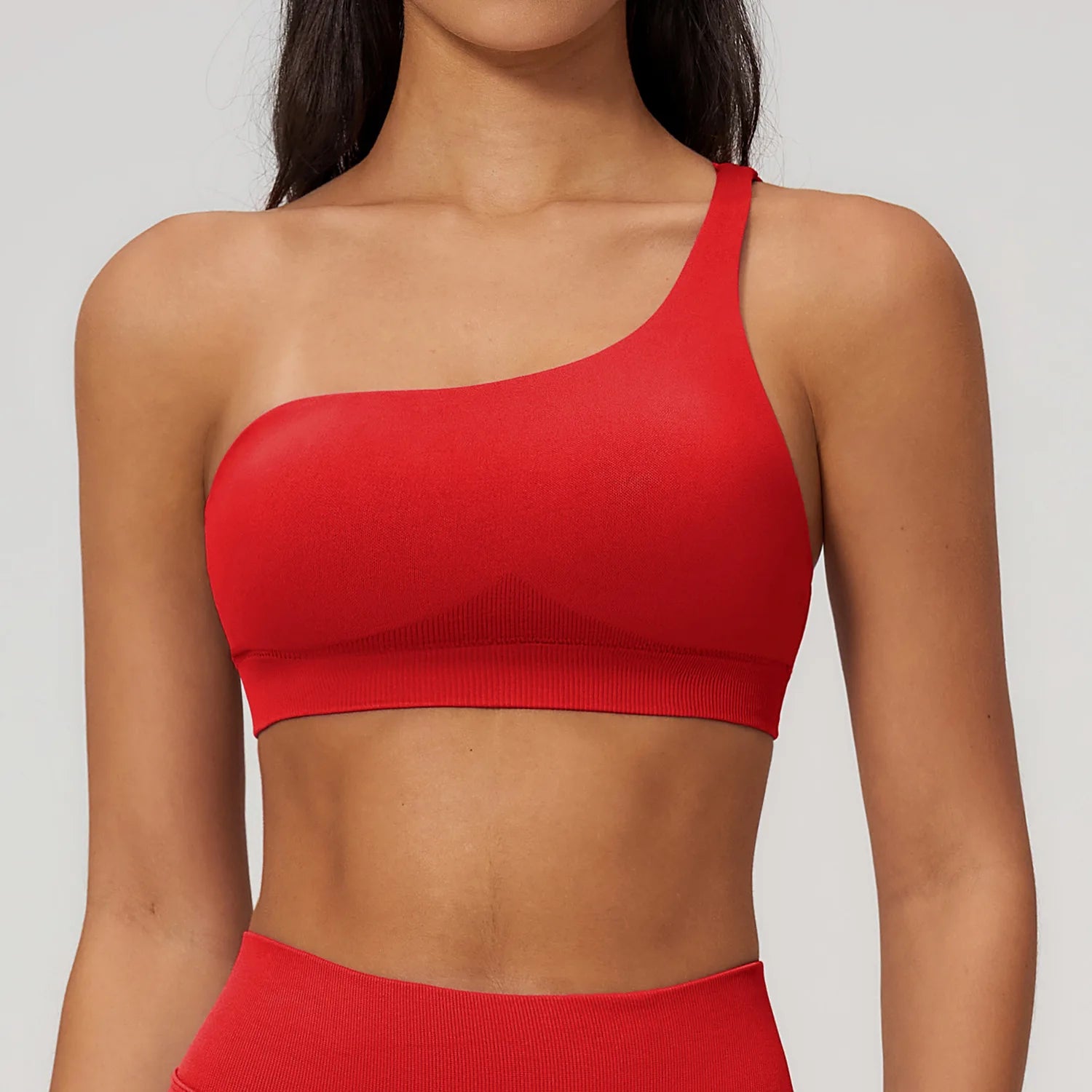 Nylon/Spandex Hollow Back Seamless Sports Bra One Shoulder Tank Top Low Impact Asymmetrical Bra Fitness Workout Gym Crop Tank