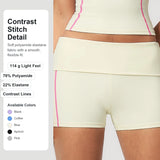 Custom Gym Shorts Contrast Stitch Elastic Folded Waist Running Tights Quick Dry Yoga Short Soft Women Workout Fitness Bottom
