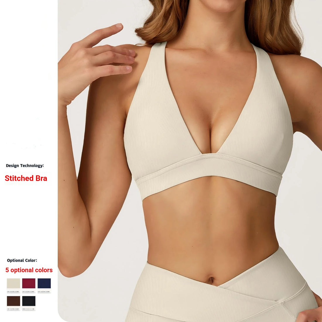 V Neck Sports Bra Cross Back Ribbed Yoga Bra Custom Logo Removable Padded Gym Workout Crop Top