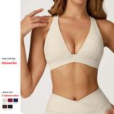 V Neck Sports Bra Cross Back Ribbed Yoga Bra Custom Logo Removable Padded Gym Workout Crop Top