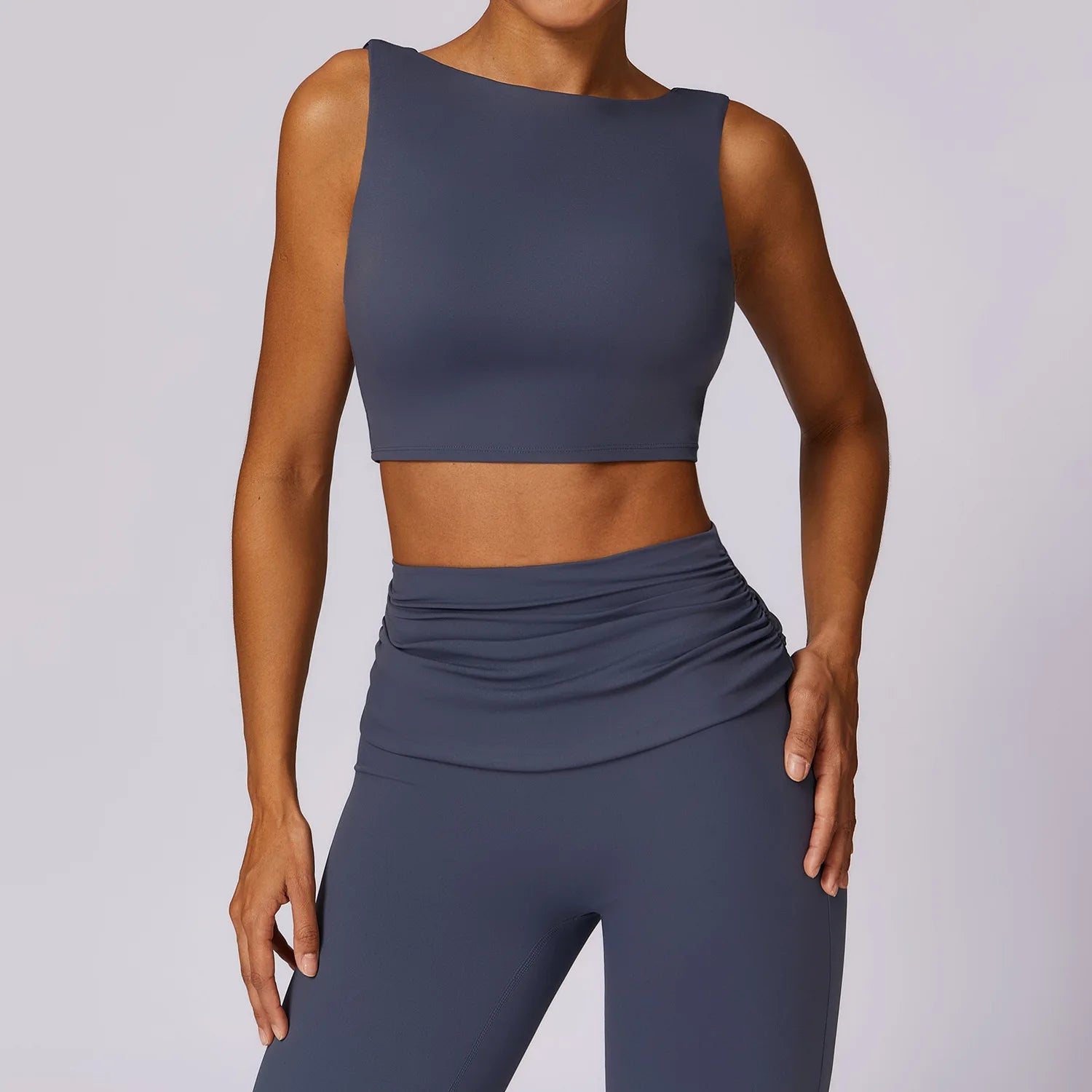 Women Sleeveless Sports Bra Deep U Back Gym Crop Tank Padded Yoga Crop Top Boat Neck High Neck Activewear Athletic Vest