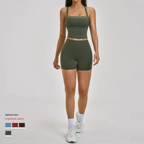 Crisscross Strap Sportswear Outdoor Apparel Hot Selling Color Blocking Gym Fitness Workout Clothes Yoga Set for Women