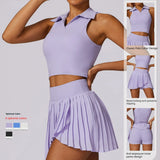 Women's Tennis Skirt Set Solid Breathable Lightweight with Sleeveless Polo Top (Spandex/Nylon) for Yoga & Fitness