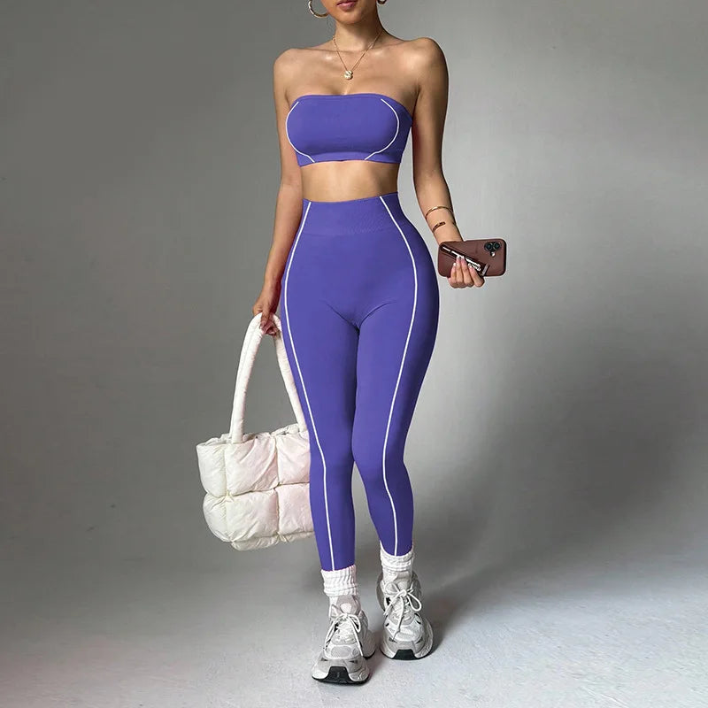 Wholesale Strapless Support Sports Bra Tummy Control Hip-Lifting Yoga Pants Set Women Running Fitness Activewear