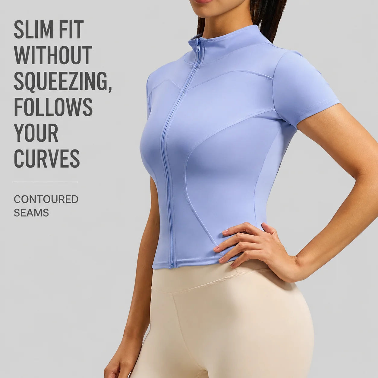 Women's Summer T-Zipper Fitness Tops New Nude Short-Sleeved for Cycling Outdoor Sports Training Lightweight Breathable Yoga Top