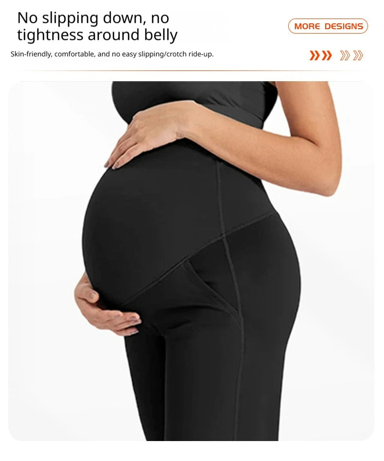 Custom Women's Maternity Pants High-Waisted Elastic Waist Yoga Pants Pockets Wide Leg Casual Lounge Pants Stretchy Loose Fit