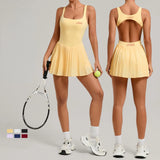 Custom Logo Tennis Dress Backless Sports Dress Pleated One Piece Women Yoga Golf Dress Gym Fitness Workout Wear