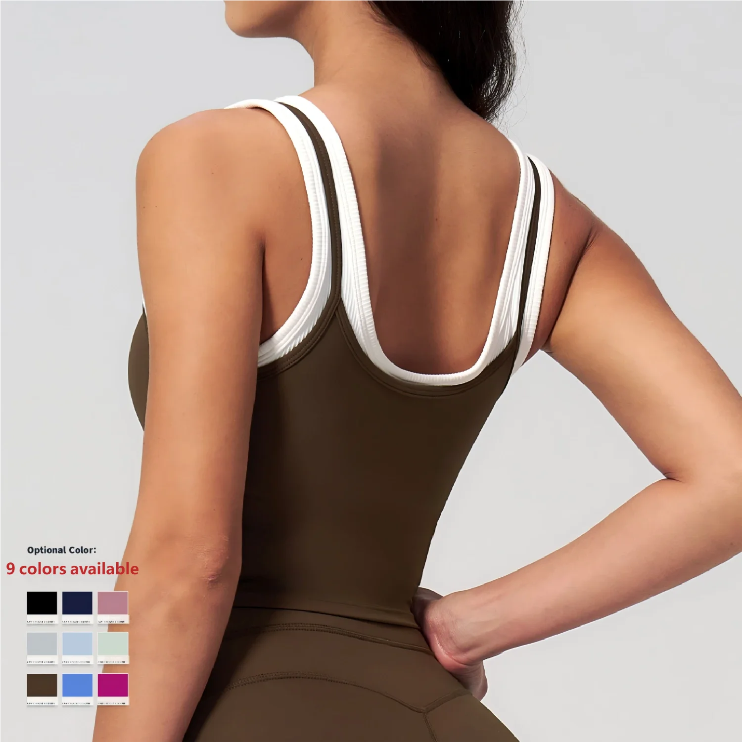 Yoga Tank Top Stitched Vest Faux Two Piece Women Sports Bra Double Strap Gym Fitness Crop Top Quick Dry Custom Logo