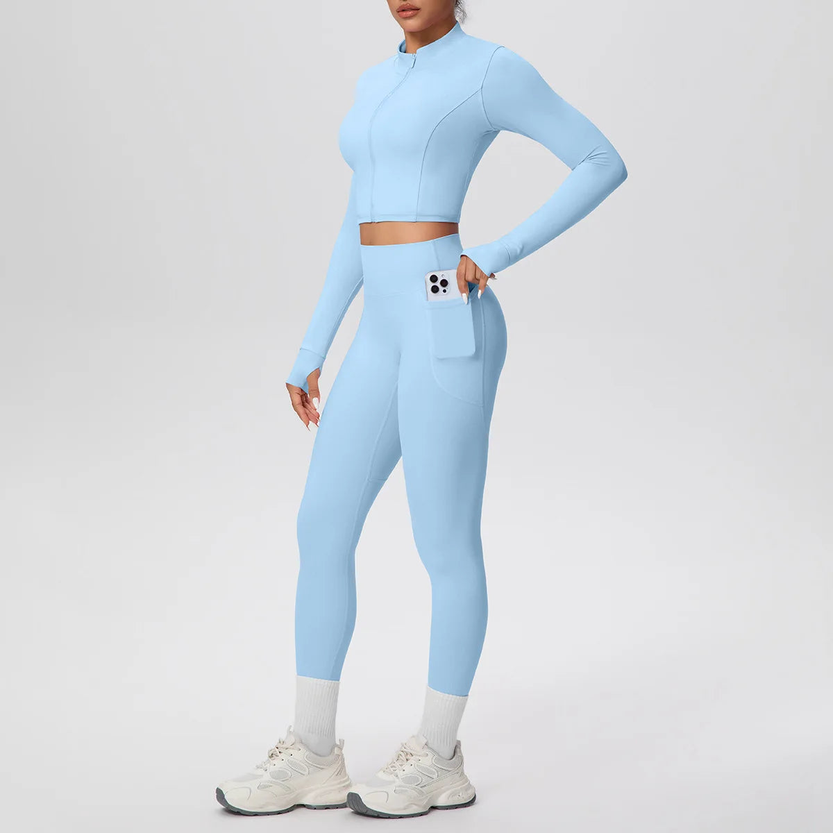 Yoga Set with Pocket Fitness Gym Clothing Leggings Women Workout Outfit 2 Piece Halter Neck Custom Sports Pilates Custom Logo