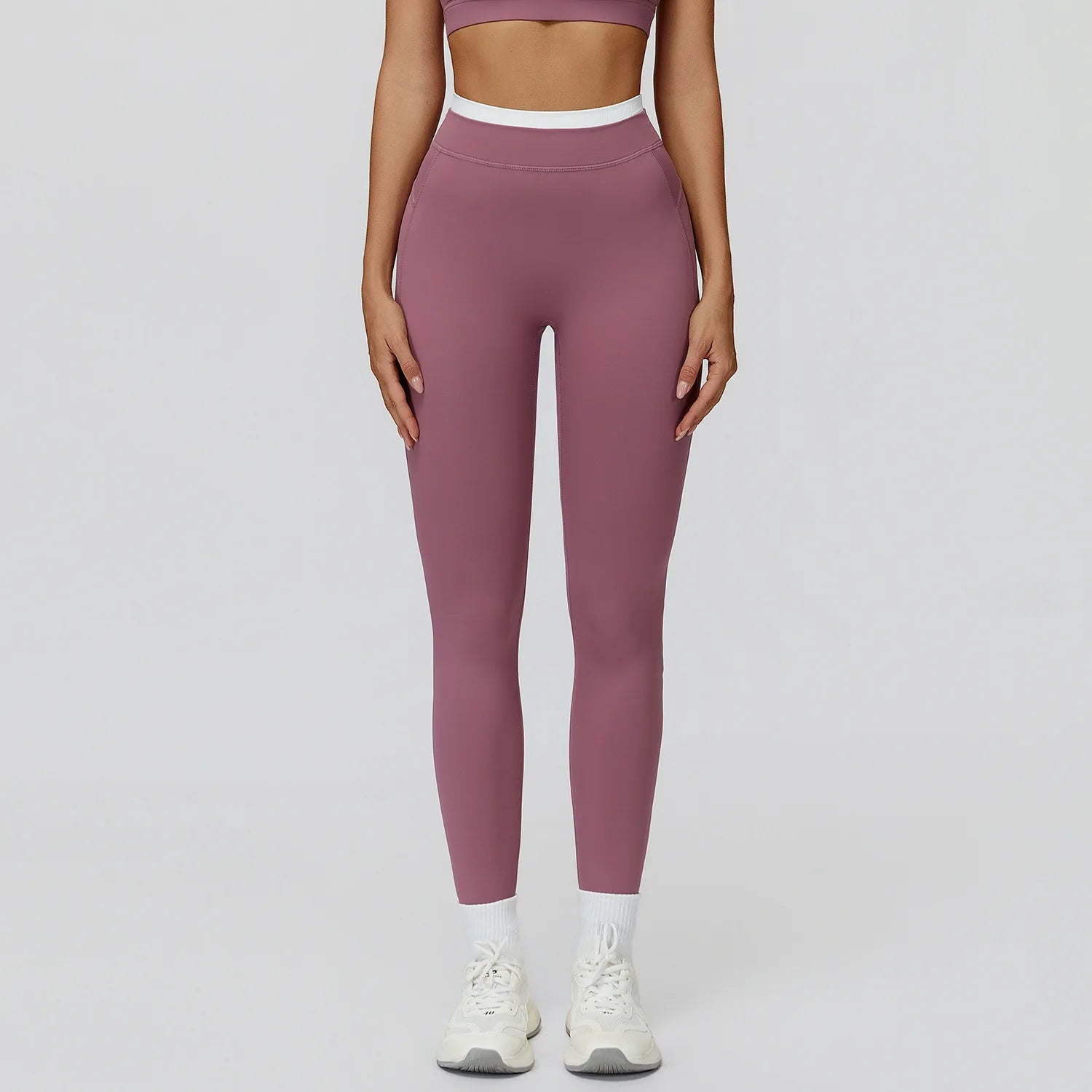 Women's Naked Feeling Yoga Pants, Ribbed High Waist Color Block Slim Fit Workout Leggings for Running & Fitness