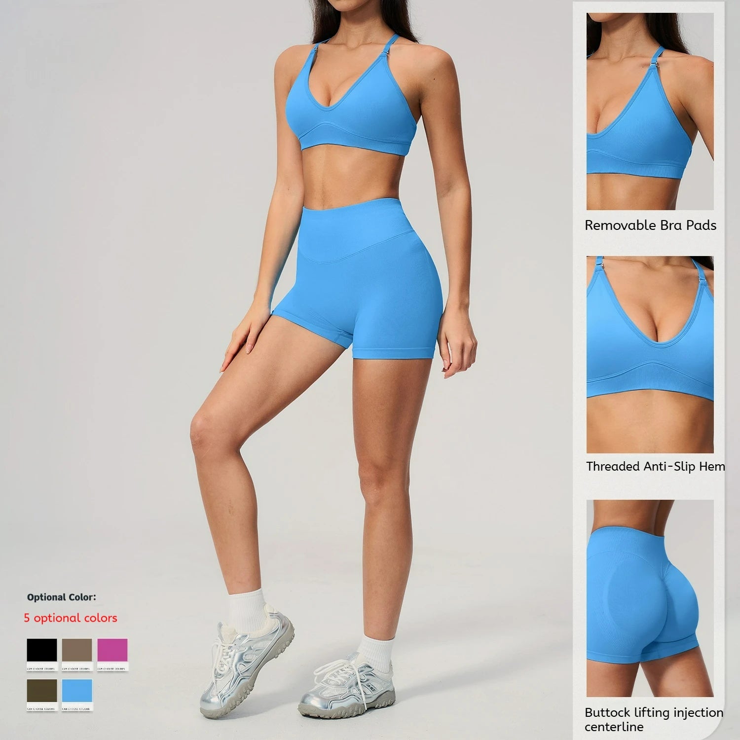 YoYi One Shoulder 2-Piece Yoga Shorts Set with Seamless Spandex/Nylon Fabric Breathable Sweat-Wicking & Quick Dry for Fitness
