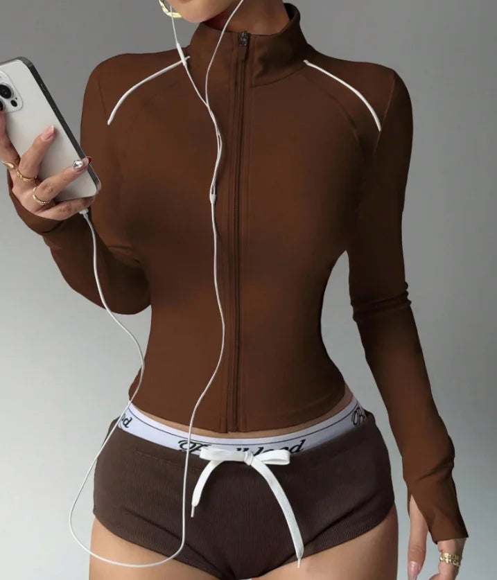Breathable Reflective Running Gym Sport Jacket Slim Fit Yoga Jacket Full Zip Long Sleeve Workout Top Custom Logo