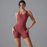 Wholesale Four-Way Stretch Yoga Jumpsuit Butt Lift Bodysuit Short Sleeveless Shirt Tshirt Women One Piece Tennis Sports Wear