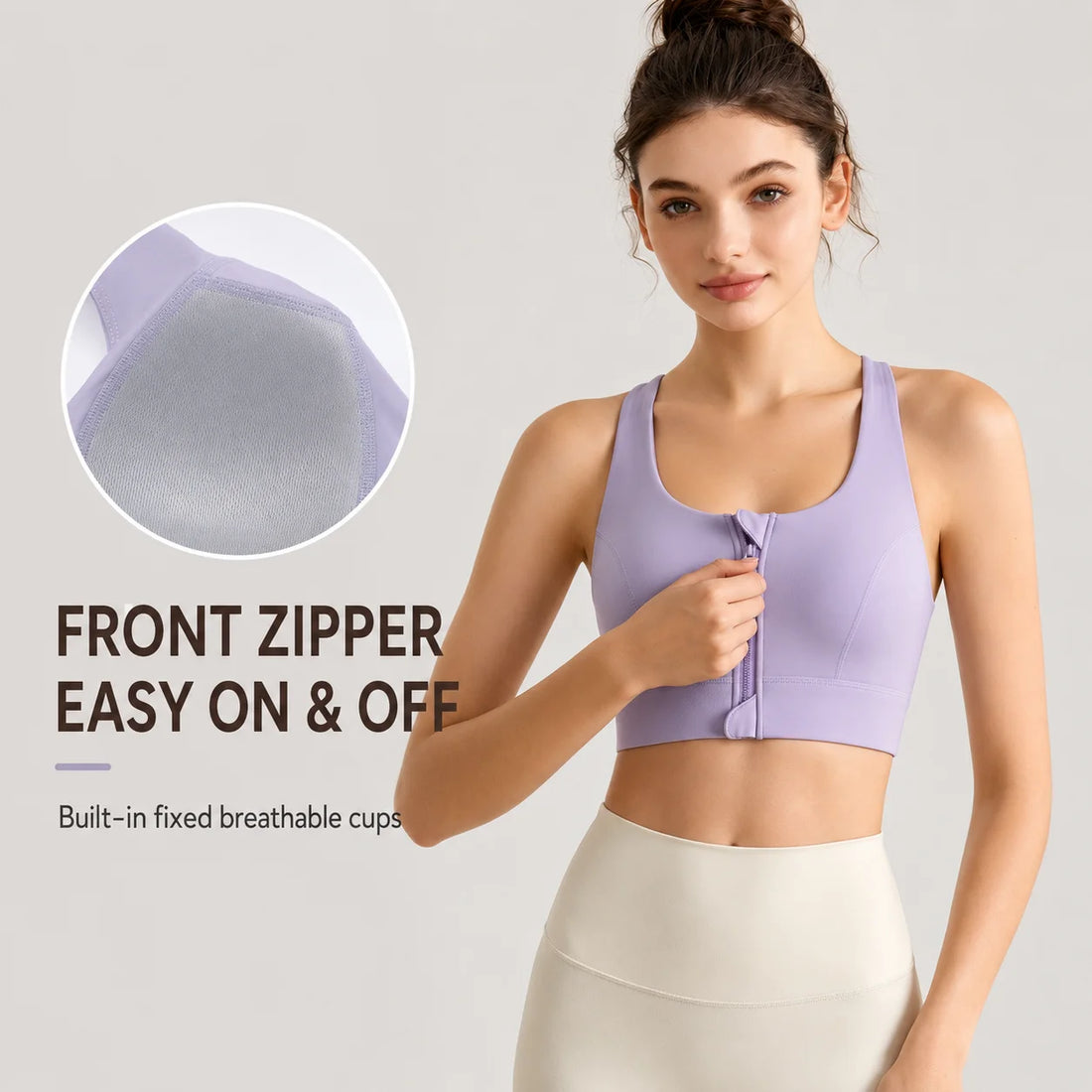 Women Front Zipper Sports Bra Built-in Fixed Cups High Impact Gym Crop Top Wireless Breathable Workout Activewear