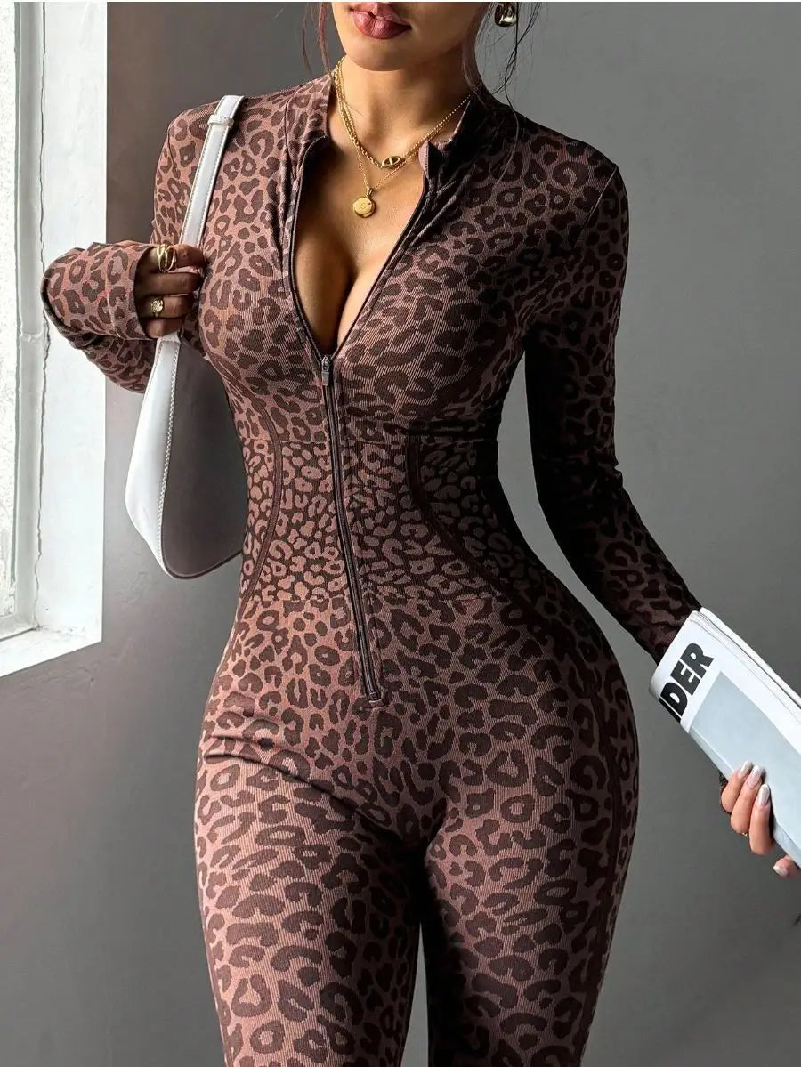 Women Leopard Cross Back Flared Yoga Bodysuits Gym Fitness Yoga Jumpsuit Workout Clothes Quick-drying Sportswear Shapewear