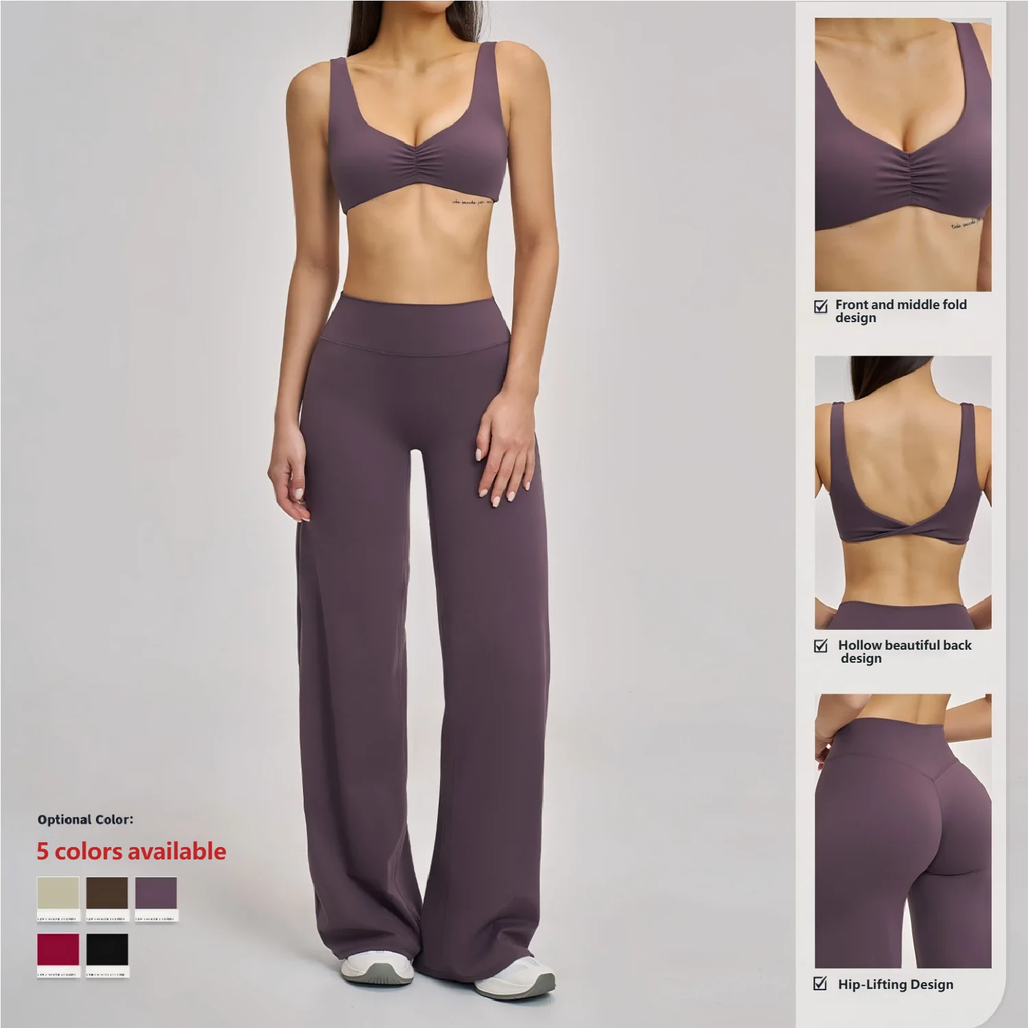 Custom High Stretchy Summer Yoga Set Scrunch Sports Bras Quick Dry High Waist Elastic Flare Pants Workout Running Sportswear