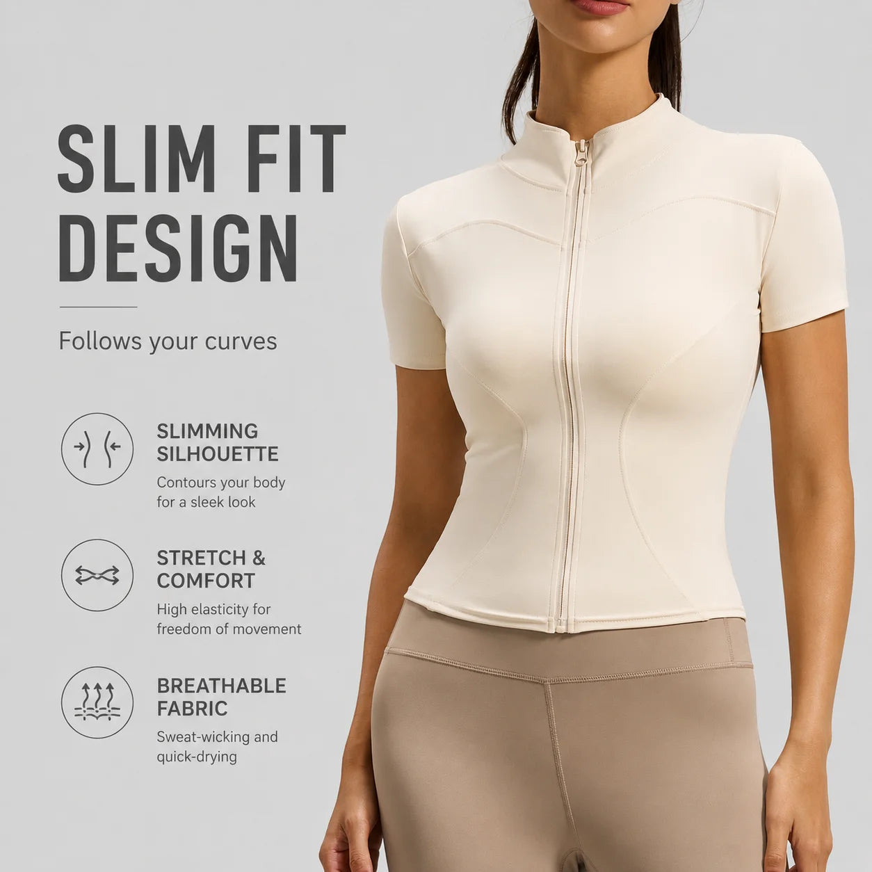 Women's Summer T-Zipper Fitness Tops New Nude Short-Sleeved for Cycling Outdoor Sports Training Lightweight Breathable Yoga Top