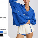 Women Half Zip Workout Jacket Oversized Contrast Trim Windbreaker Lightweight Sports Gym Sport Jacket Custom LOGO