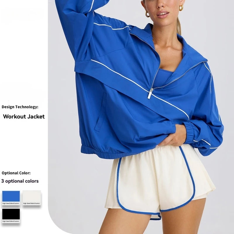 Women Half Zip Workout Jacket Oversized Contrast Trim Windbreaker Lightweight Sports Gym Sport Jacket Custom LOGO