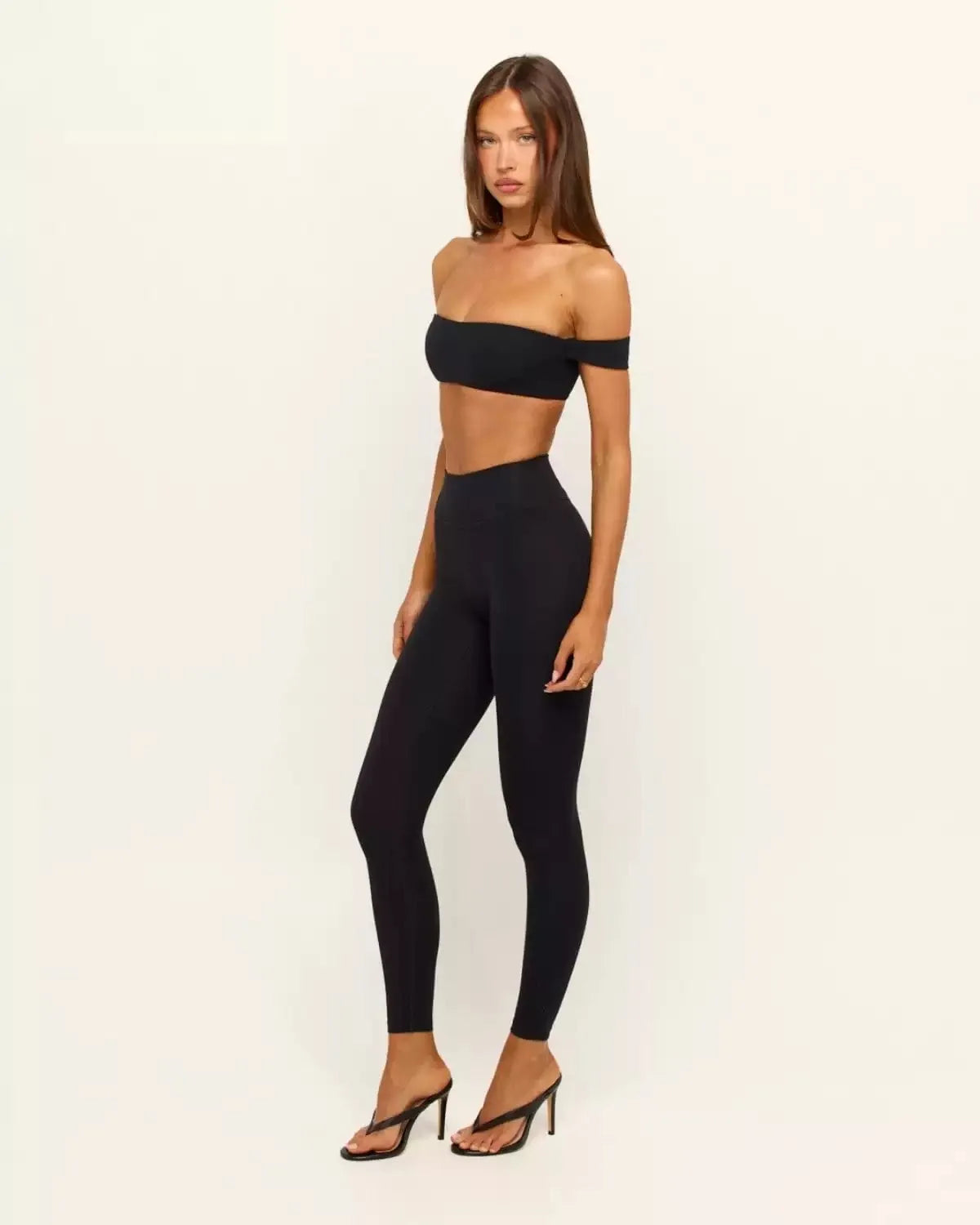 Women 2 Piece Outfit Casual Daily Workout Yoga Set  Off the Shoulder Crop Sports Bra High Waist Seamless Leggings Custom Logo
