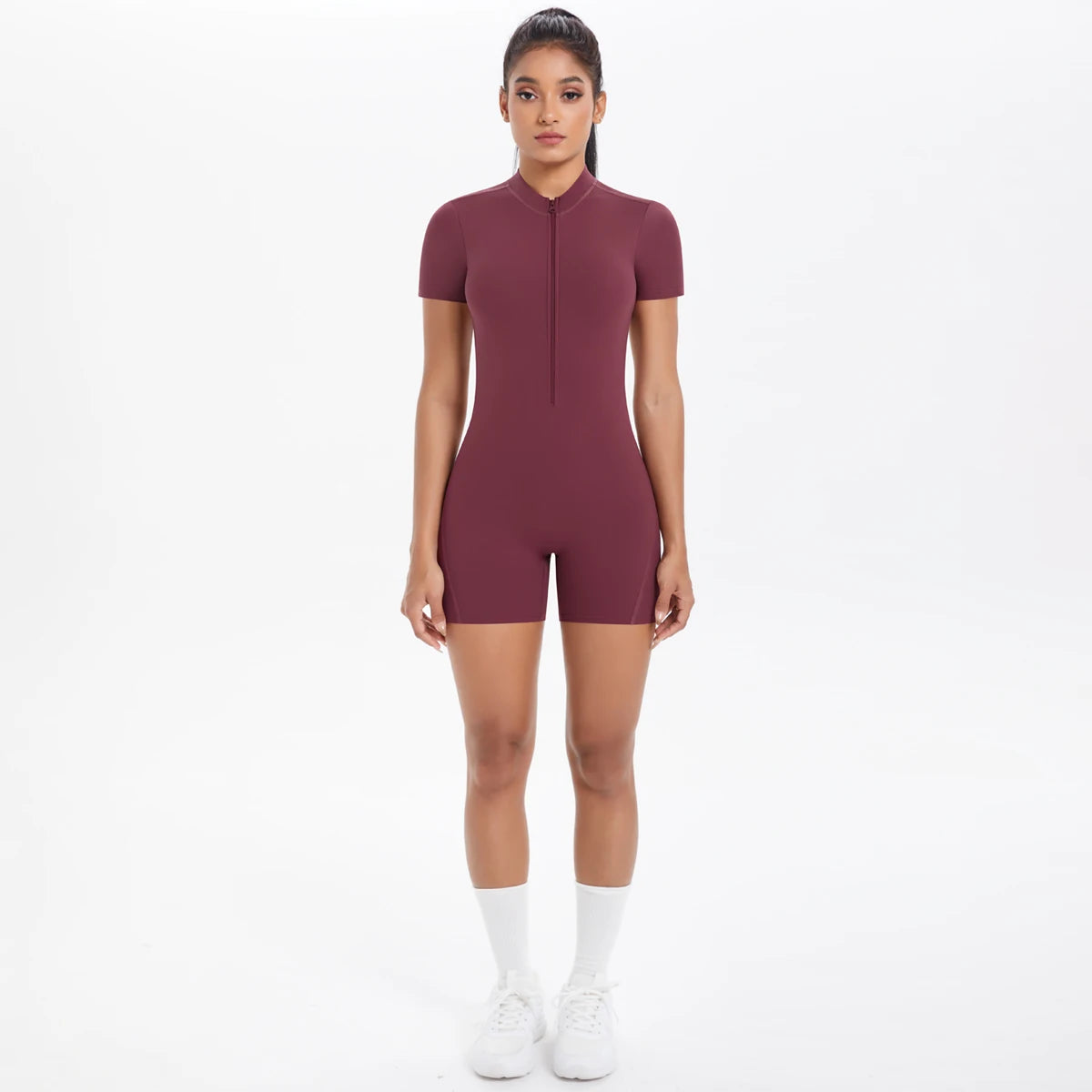 Women's Sports Bodysuit & Jumpsuit Solid Color One-Piece Yoga Suit Zipper Tight Fitting Breathable for Running Fitness
