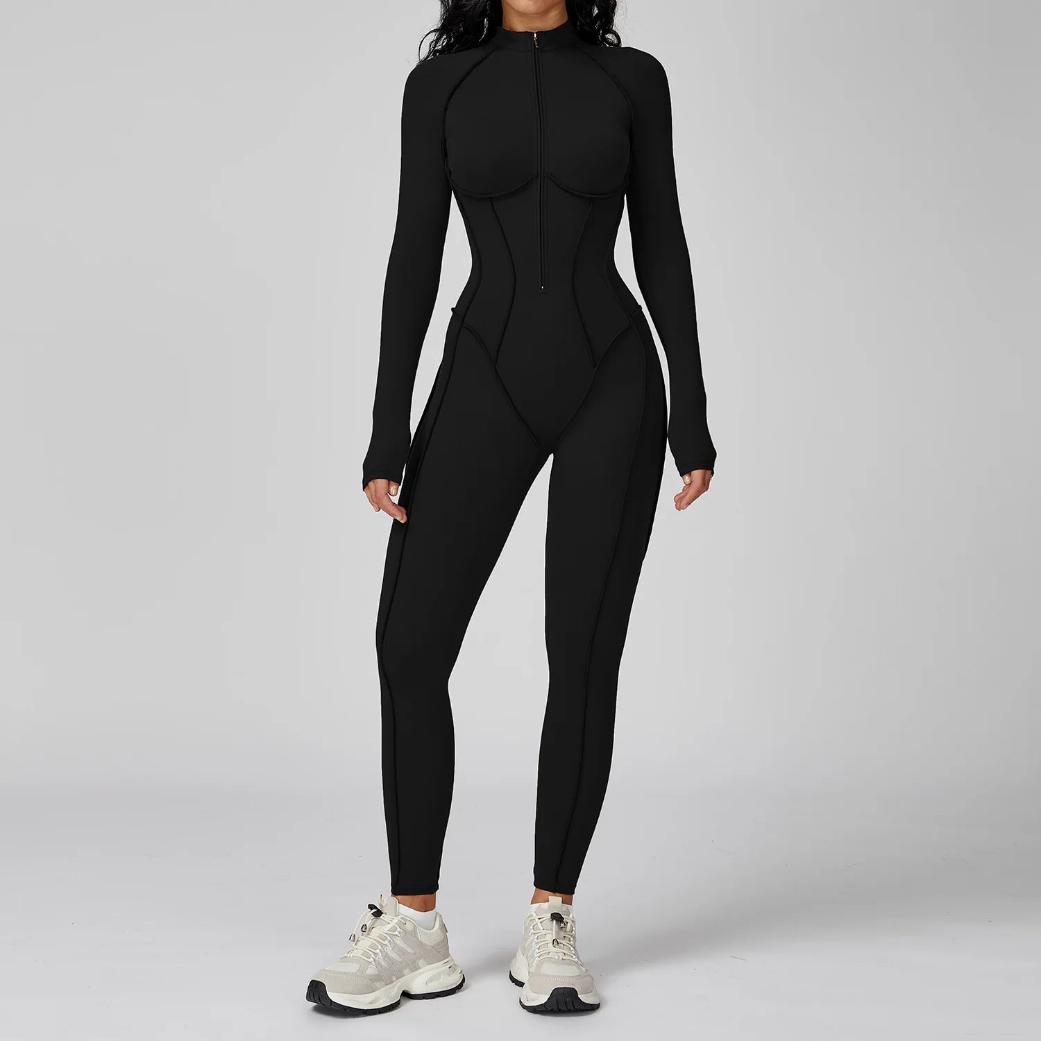 Zippered Front Breathable Gym Fitness Jumpsuit for Women Workout  Yoga Jumpsuit High Impact Sports Suit  Custom Logo