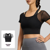 Women's Short-Sleeved Yoga T-Shirt Mesh Quick-Drying Fitness Wear Crop Top Tops High Support Breathable Sport Bras
