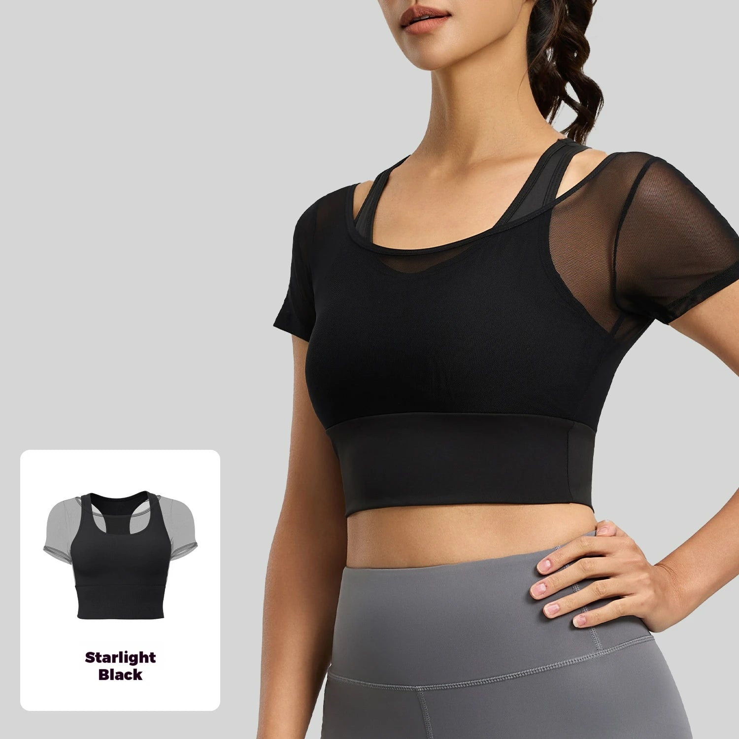 Women's Short-Sleeved Yoga T-Shirt Mesh Quick-Drying Fitness Wear Crop Top Tops High Support Breathable Sport Bras