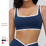 Yoga Bra Generous Neckline Contrasting Colors Custom Logo Women Running Fitness Bra Patchwork Square Neck Crop Top