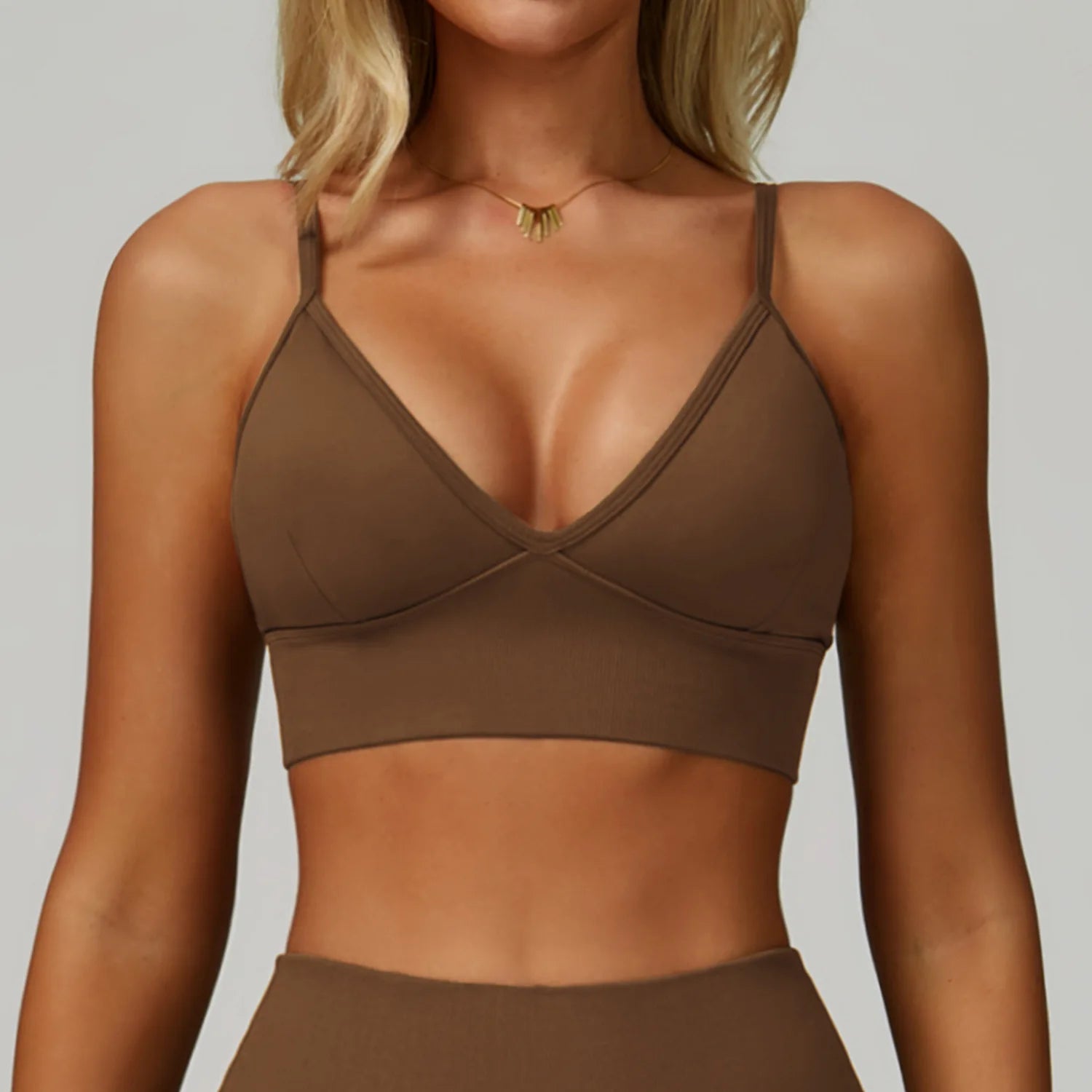 Sports Bra Women Backless Yoga Bra Spaghetti Strap Hollow Square Back Crop Top Custom Logo Removable Padded Bralette