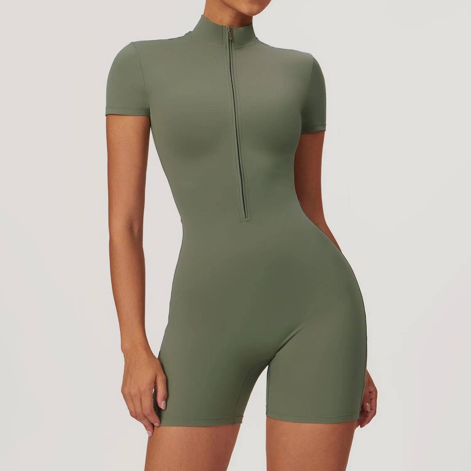 Women's  Yoga Jumpsuit Fitness Wear Short Sleeves Outfits Tracksuit Fitness Half-zip Romper Gym Sports Bodysuit