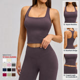 Women Square Neck Yoga Tank Top Padded Workout Gym Crop Top Athletic Compression Camisole Sleeveless Vest Custom Logo