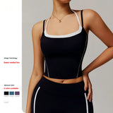 Yoga Tank Top Contrast Trim Halter Neck Sports Crop Top Women Quick Dry Breathable Gym Fitness Wear Custom Logo