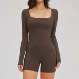 Square Neck Backless Long Sleeves Gym Fitness Yoga Wear 1 Set Jumpsuit Women Bodysuit Outdoor Running Custom Yoga Jumpsuit