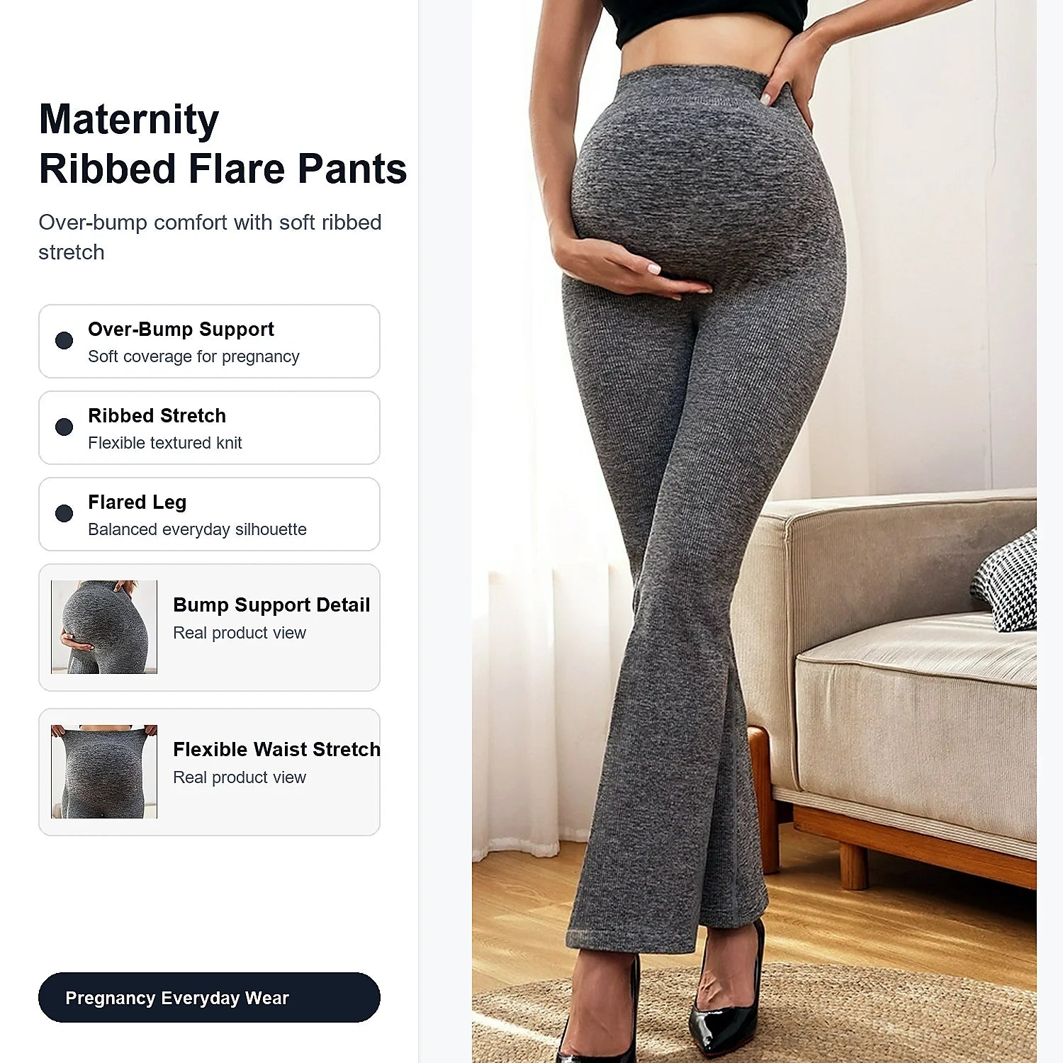 Women's Beautiful Loose Fit Luxury Flowy Maternity Workout Pants Wide Leg Casual Fitness Yoga Elastic High Solid Pattern