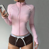 Breathable Reflective Running Gym Sport Jacket Slim Fit Yoga Jacket Full Zip Long Sleeve Workout Top Custom Logo
