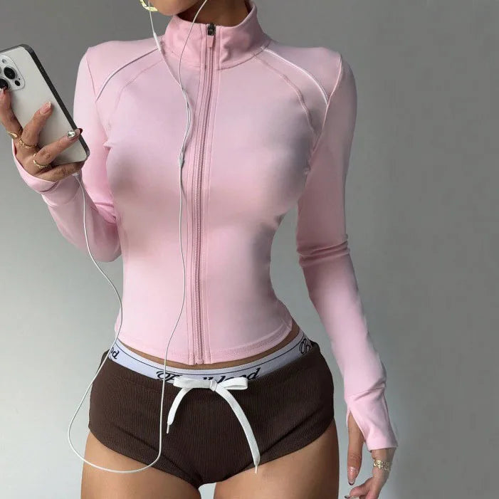 Breathable Reflective Running Gym Sport Jacket Slim Fit Yoga Jacket Full Zip Long Sleeve Workout Top Custom Logo