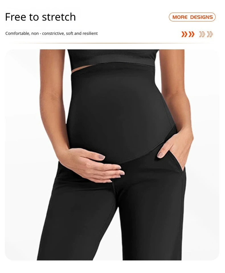 Custom Women's Maternity Pants High-Waisted Elastic Waist Yoga Pants Pockets Wide Leg Casual Lounge Pants Stretchy Loose Fit