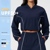 UPF 50+ Sun Protection Jacket Women UV Protection Crop Hoodie Lightweight Quick Dry Gym Windbreaker Custom Logo