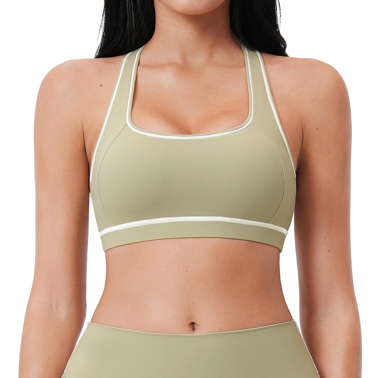 Yoga Tank Top Women Contrast Stitching Built-in Bra Racerback Gym Wear Seamless Workout Sports Vest